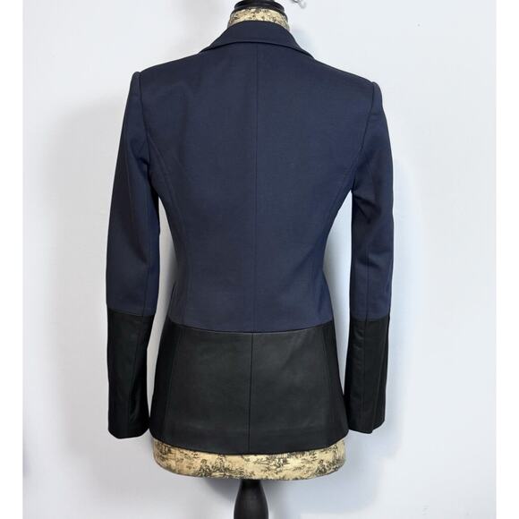THEORY Shinna C Pryor Blazer Leather / Viscose Combo Navy / Black-Brown Size 4 - Picture 4 of 16